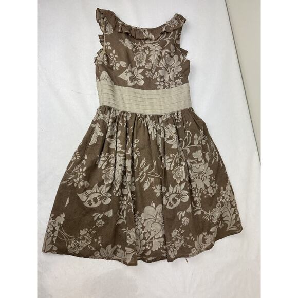 Anthropologie Burlapp Cottagecore Neutral Floral Print Dress Ruffle Scoop Small - Picture 10 of 11